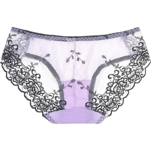 LONKKO Womens Panties Embroidery Lace Hollow Out Underwear Sexy Low-Rise Seamless Panties M-XL Briefs Female Lingerie