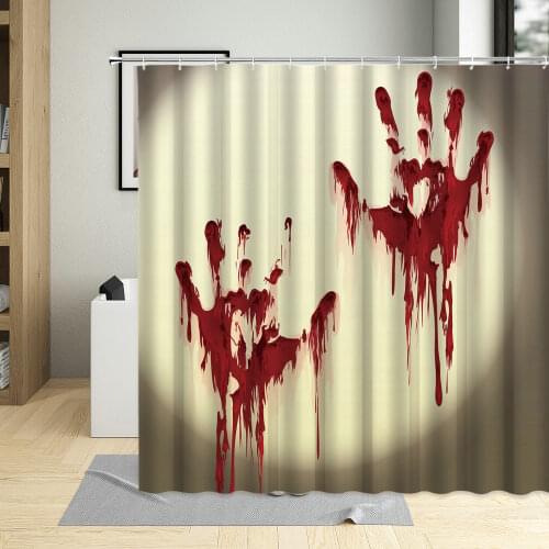 Terror Blood Hand Blood Drop Shower Curtain Red Bloodstain Bathroom Decor Waterproof Curtains Props Frightening Screen With Hook