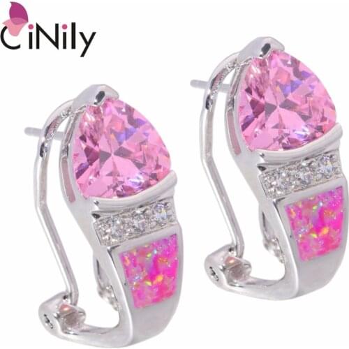CiNily Created Pink Fire Opal Pink Zircon Cubic Zirconia Silver Plated Earrings Wholesale for Women Jewelry Stud Earrings OH3526