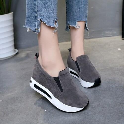 Women Wedges Platforms Faux Suede Loafers Round Toe Inside Heighten Slip-On Increased Internal Pumps Casual Shoes Woman 569