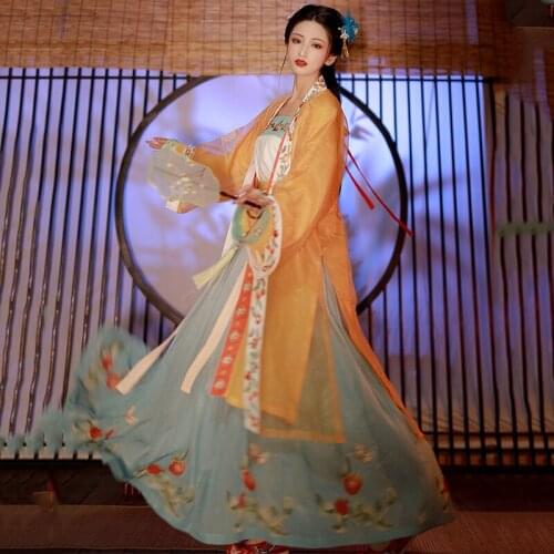 2020 Chinese National Folk Dance Costume Women Traditional Hanfu Clothing Lady Stage Outfit Han Dynasty Cosplay Hanfu DQS4914