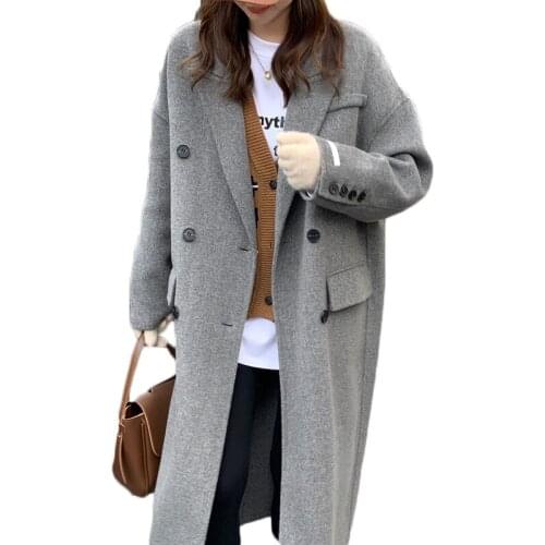 WSYORE Double-sided Cashmere Coat Women 2021 New Autumn and Winter Loose Wild Mid-long Woolen Coat Elegant Wool Jacket NS3046