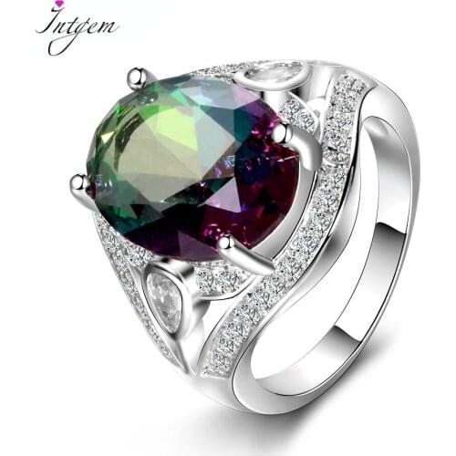 Genuine Rainbow Fire Mystic Topaz Rings 925 Sterling Silver Ring Fine Party Wedding Jewelry Gift For Women Lady Girls Wholesale