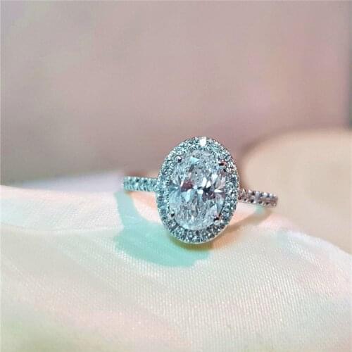 RandH 14K White Gold 1.0ct 1.5ct Oval Cut Brilliant Halo Moissanite Engagement Ring for Women DEF Color Moissanite Ring