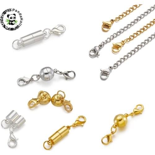 Pandahall 1 Set 304 Stainless Steel End Chain and Brass Magnetic Clasps for DIY Jewelry Bracelet Making Findings Mixed Color
