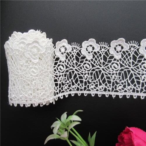 1 yard Vintage White Polyester Flower Embroidered Lace Trim Ribbon Fabric Handmade DIY Garment Wedding Dress Sewing Craft 5.5CM