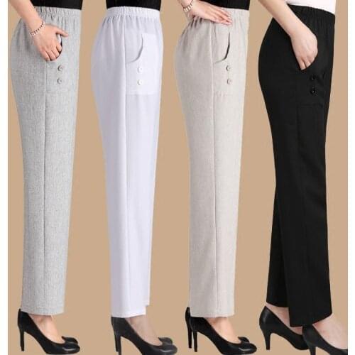 2020 Fashion Loose High Waist Solid Linen Casual Wool Pant Long Pantalon Trouser Casual Elastic Waist Ankle-Length Pants A16