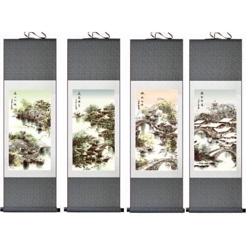 4pc/lot Shanshui painting Traditional people painting Chinese scroll painting landscape art painting home decoration painting
