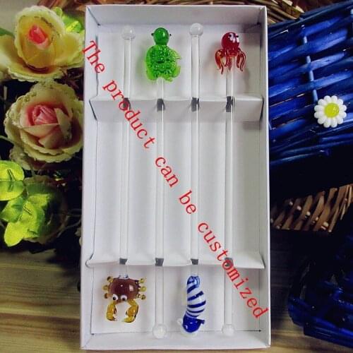 4pcs Hand made glass Octopus/Turtle/Sea horse/Crab Figurine Cocktail Swizzle Sticks Stirrer Party Kitchen Night-club Accessories