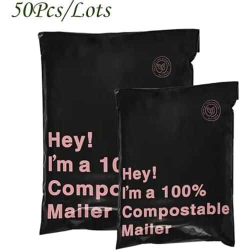 50pcs/Lot New 100% D2W Biodegradable Courier Bag Clothing Express Bag Eco Mailer Postal Bag Waterproof Self-Seal Pouch Bags