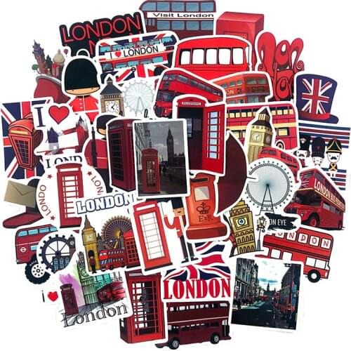50Pcs Cartoon British Style London Bus Sticker For Car Decoration Suitcase Scrapbook Motorcycle Stationery Photo Album Sticker