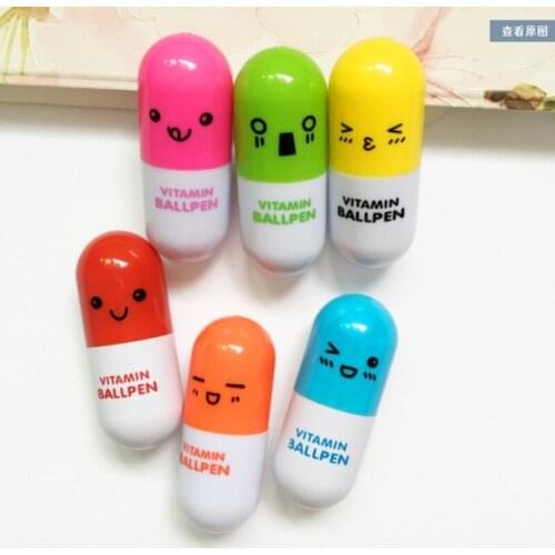 50PCS Pill Telescopic Pen Cute Expression Ballpoint Pen Office Accessories Back To School Korean Stationery