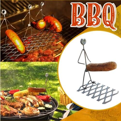Bbq Meshes Accessories Novelty Men Shaped Stainless Steel Hot Dog Holder Rack Barbecue Camp Fire Roasting Stick Stand Baking Net