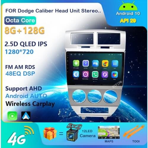 For Dodge Caliber Head Unit Stereo 2007-2010 Double Din 10.1" Android Car Multimedia Player GPS Navigation with Frame WIFI