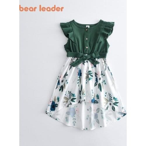 Bear Leader Girls Princess Summer Dresses New Fashion Baby Girl Patchwork Flowers Costumes Sleeveless Party Ruffles Vestidos