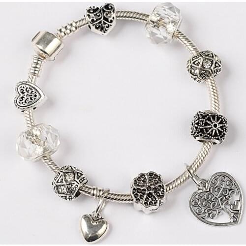 Leabyl Tree of Life Heart Diy Bead Bracelets & Bangles Antique Tibetan Silver Flower Ball Fashion Charm Bracelet ulsera Hombre