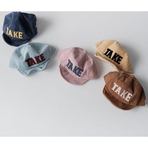 Kids Boys Girls Baseball Hats Autumn Winter Corduroy Thickening Letter Embroidery Baby Peaked Cap