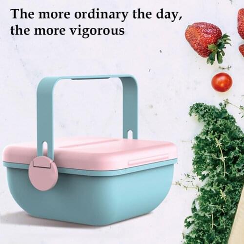 Two Layer Color Block Heat Insulated Bento Lunch Storage Box Leakproof Food Container Children School Office Portable Lunch Box