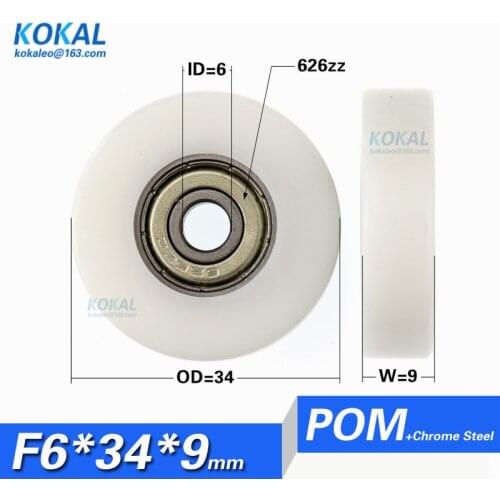 [F0634-9]Free shipping 10PCS high quality 626ZZ ball bearing Plastic POM white bearing roller sliding window pulley 0634TT 6*34