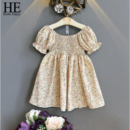 HE Hello Enjoy Summer Kids Dresses for Girls Flower Short Sleeve Princess Dress Vestidos Korean Fashion Little Children Costume