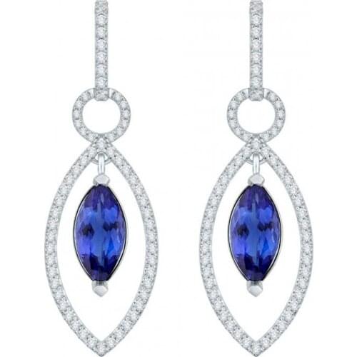 Hot Selling 925 Sterling Silver Earring Drop Earrings Women Jewelry Earrings with Blue Sapphire CZ Earrings for Women