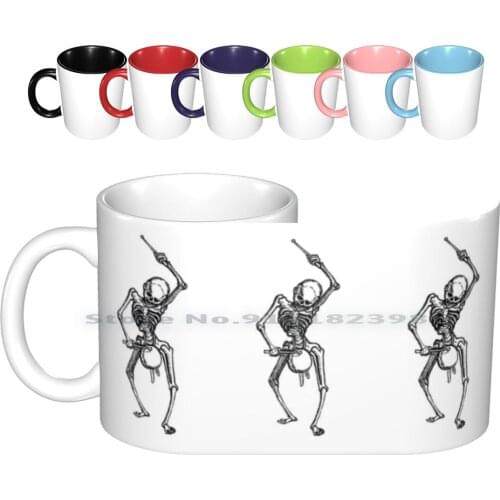 Skeleton Drummer Ceramic Mugs Coffee Cups Milk Tea Mug Dance Death Skeleton Muerte Dead Hans Holbein Drum Drummer Skeletal