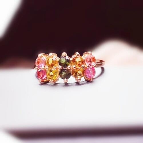 Per jewelry Natural real colorful tourmaline array style ring Free shipping 0.15ct*10pcs gemstone 925 sterling silver Q2041630