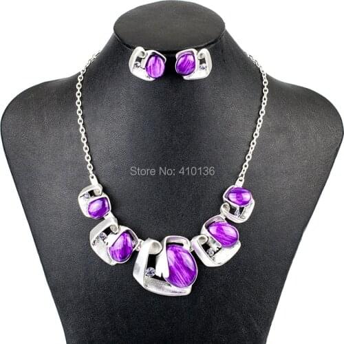 MS18063 Fashion Brand Jewelry Sets Purple Necklace Earring Set High Quality Vintage Necklace Bridal Jewelry Party Gifts