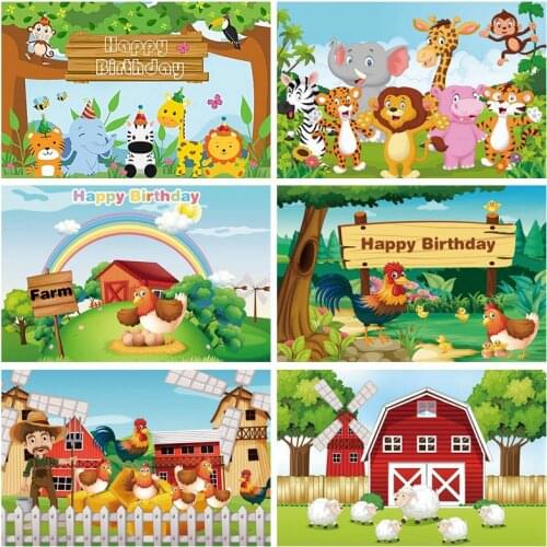 Laeacco Photo Backdrops Baby Cartoon Jungle Safari Birthday Party Animals Poster Portrait Photographic Background Photo Studio