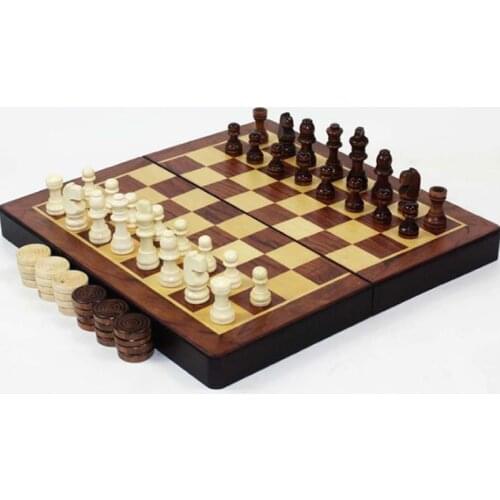 Hot 2 in1Wooden Chess Game Set Backgammon Checkers Folding Wooden Chessboard Medium and Large Indoor Super Magnetic Travel Chess