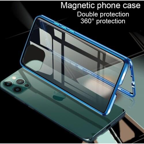 Metal Adsorption Magnetic Case For iPhone 12 11 Pro XS Max Double-Sided Glass Magnet Cover For iPhone 7 8 6 6s Plus X XR SE Case