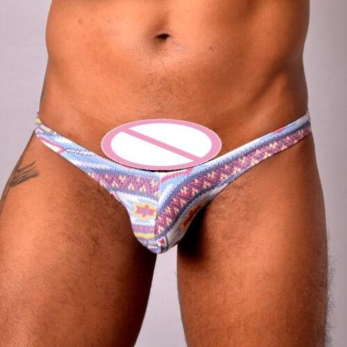 Fashion Brand Man Underwear Men Sexy Print Cotton Bulge Pouch T-back Thongs Chinese Style Seamless Funny Mini Jockstraps Panties