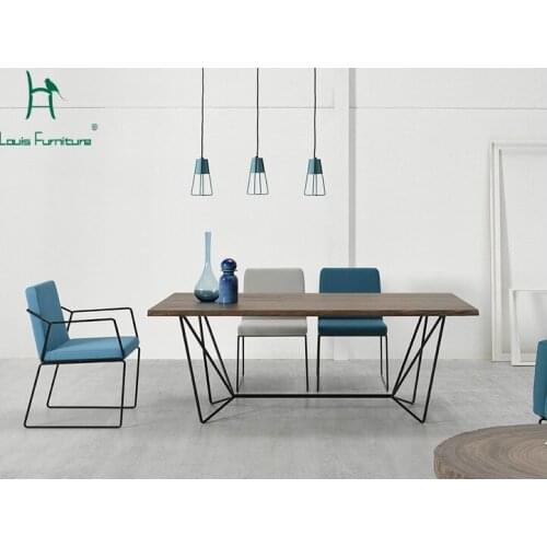 Louis Fashion Dining Tables Nordic Solid Wood Office Computer Rectangular Iron Art Desk Modern Conference