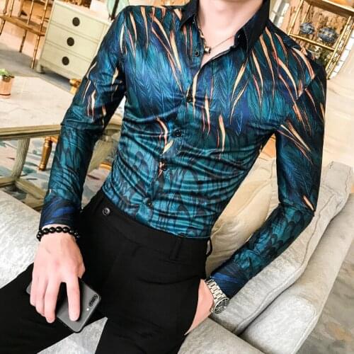 Fall 2019 Slim Long Sleeve Shirt Mens Social Blossom A236-9806-P55