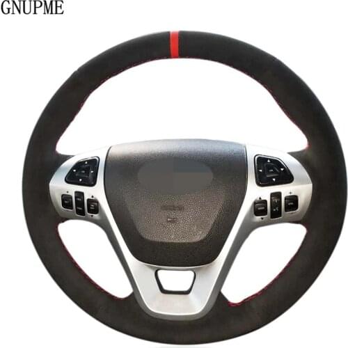 Hand-Stitched Black Genuine Leather Suede Car Steering Wheel Cover For Ford Explorer 2011-2019 Taurus 2013-2019 Edge 2011-2014