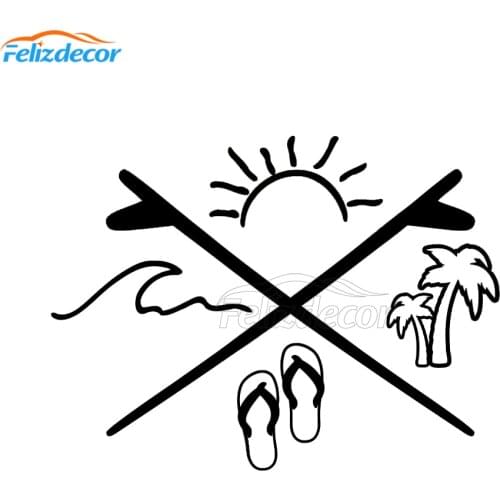 16*12cm Beach Decal Ocean Sun Slipper Decals Seaside Resort Art Decor Car Rear Window Vinyl Stickers Black L1061