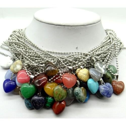 Natural Stone 16mm Turquoises Quartz crystal tiger eye Opal Charms Heart-shaped Pendant for diy stainless steel necklace Jewelry