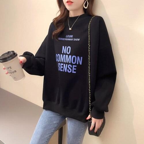 Autumn And Winter New Womens Plush / Non Plush Round Neck Hoodies Korean Version Lazy Style Loose Pullover Lady Top Fashion