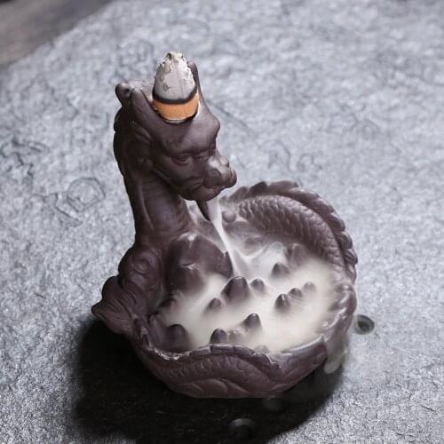 New Zisha Backflow Incense Burners Black Cone Censer Ceramic Dragon Tea Pet Accessories Mini Desk Decor Running Water Holders