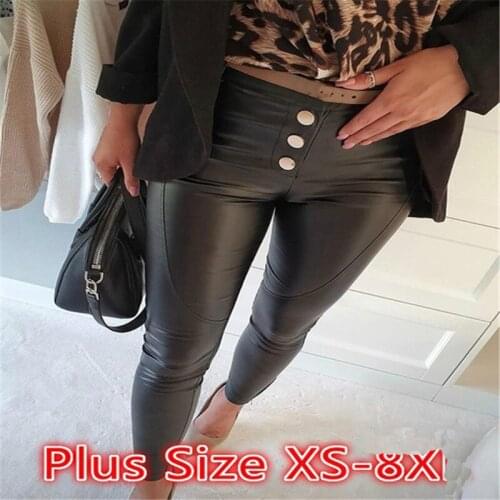 Single-breasted Stretch Fleece Sprint And Autumn Pants Women PU Warm Female Pencil Trousers Skinny Leather Pants