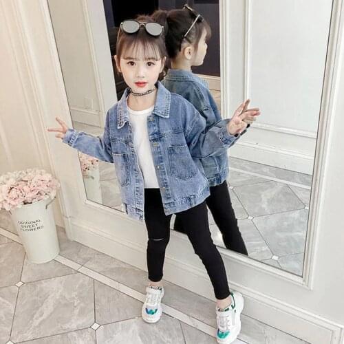 Solid Color Denim Jacket for Girls Coats Children Clothing Autumn Baby Girls Clothes Outerwear Jackets & Coats For Child Girls