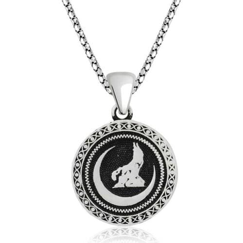 Tevuli 925 Sterling Silver Crescent Gray Wolf Necklace