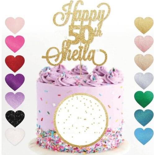 Personalize Happy 50th Birthday Gold cake topper glitter cake topper personalised Fifty 30th 40th 60th 70th Party Decorations