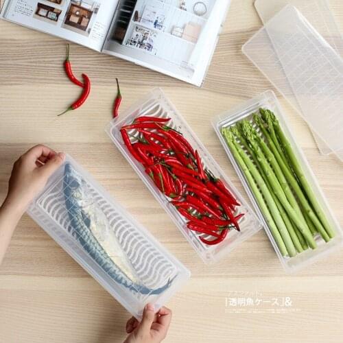 Refrigerator Storage Box Draining Fruit Crisper Kitchen Plastic Transparent Rectangular Sealed Box