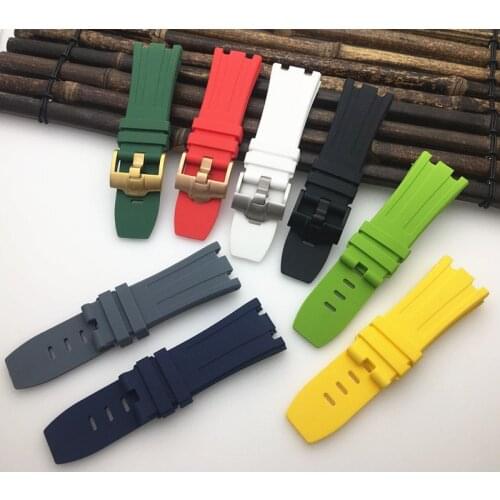 28mm yellow red green grey black Rubber Silicone pin buckle Watch band For AP strap free tools for Audemars And Piguet watchband
