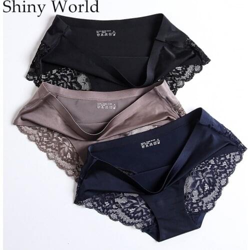 Sexy Lace Panties For Women Low-Rise Underwear Ice Silk Skin-Friendly Briefs Cozy Fashion Lingeries Hot Underpants Sweet Panties