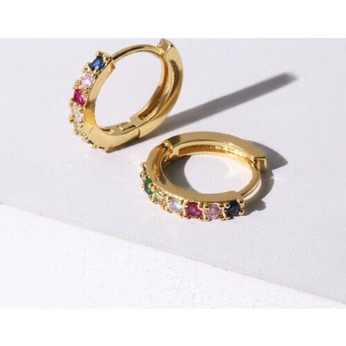 Trendy Gold Color Round Hoop Earrings Jewelry for Women Rainbow CZ Charm Small Huggie Earrings Wedding Party Gifts
