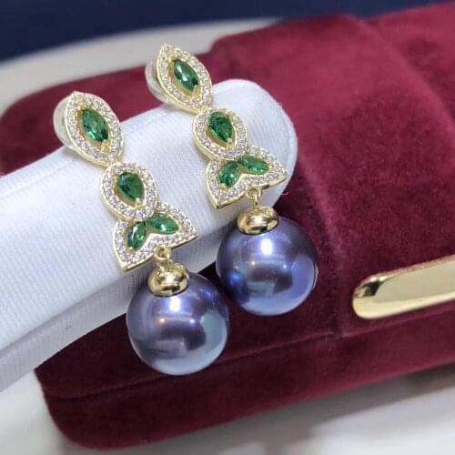 D123 Pure 925 Sterling Silver Fine Jewelry Fresh Water Purple 9-10mm Pearls Dangle Earrings for Women Fine Pearl Earrings