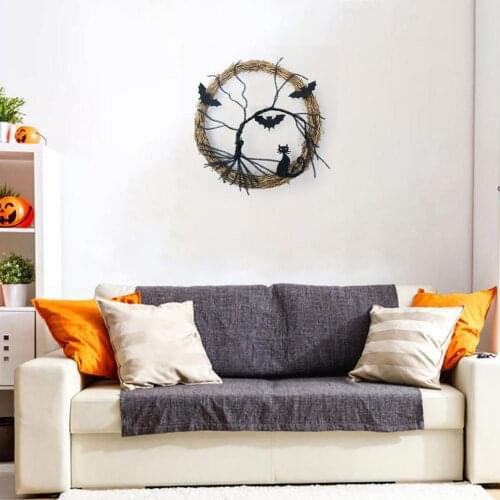 Glowing Halloween Wreath With Light Front Door Bats Cats Shape Decoration Battery Powered Halloween Wreath Light Decor Neighbor