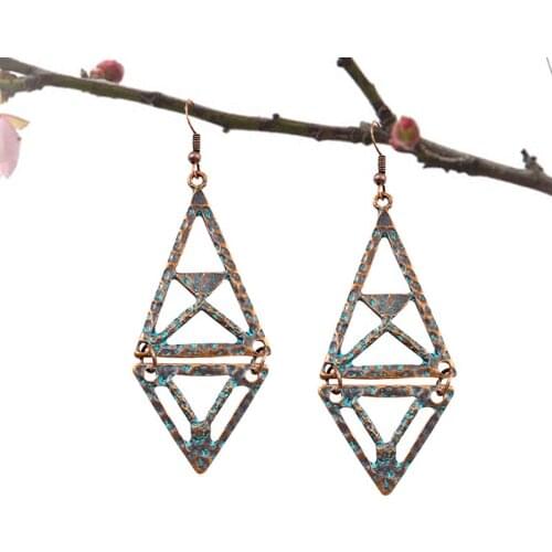 Vintage Hollow Out Triangle Rhombus Earrings Double-deck Drop Earrings For Women Fashion Fine Party On Vacation Jewelry Gifts